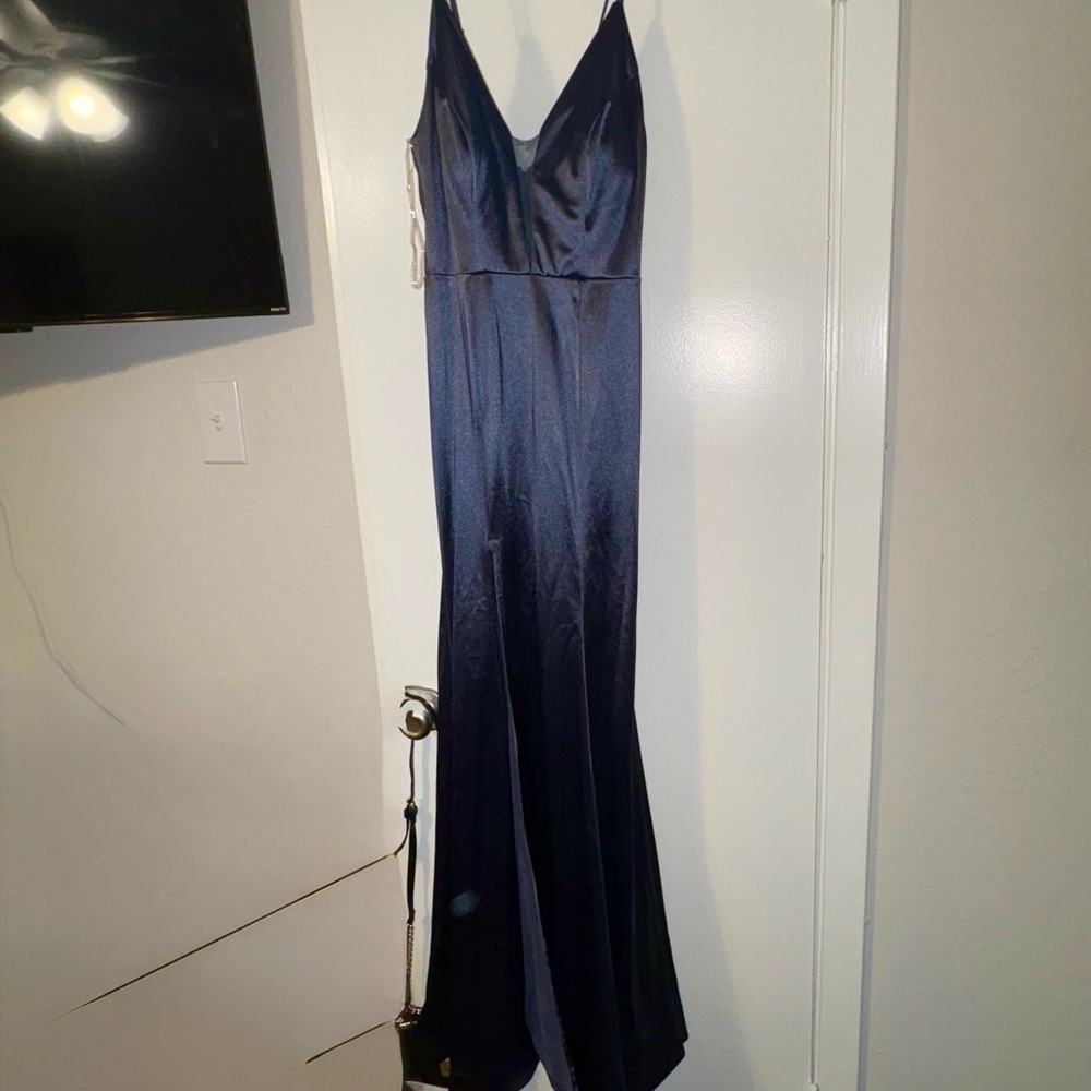 Elegant Navy Blue Satin Gown